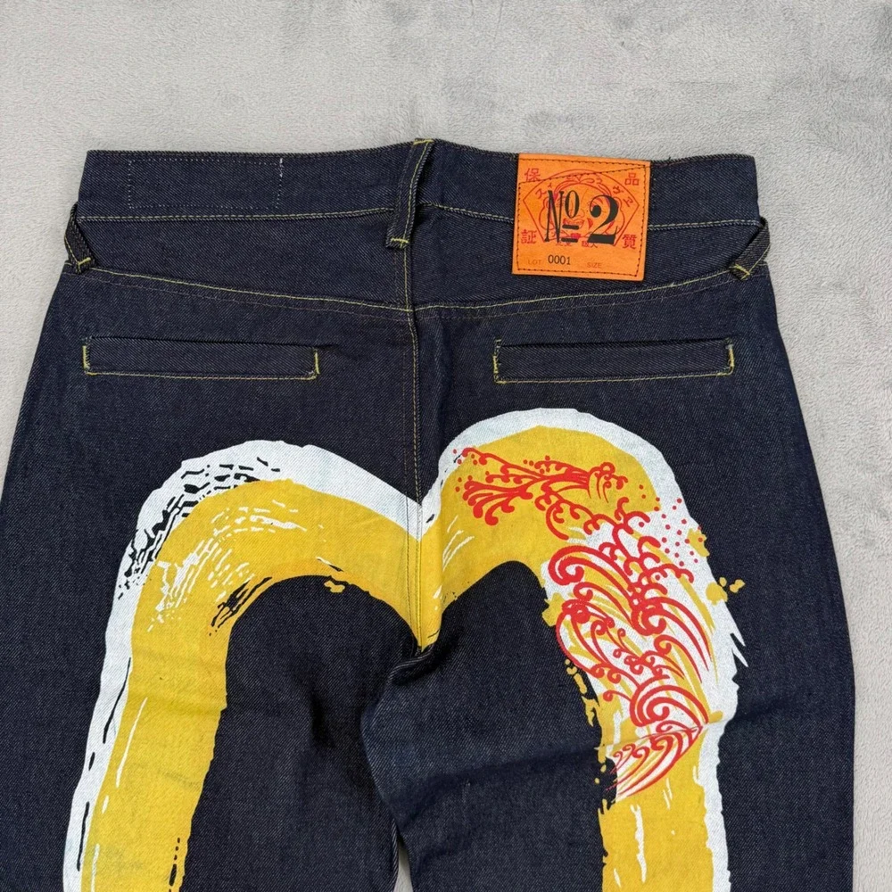 Evisu Osaka Japan Men Raw Denim Jeans Size 30 Dark Wash Wave Graphic Japan Made